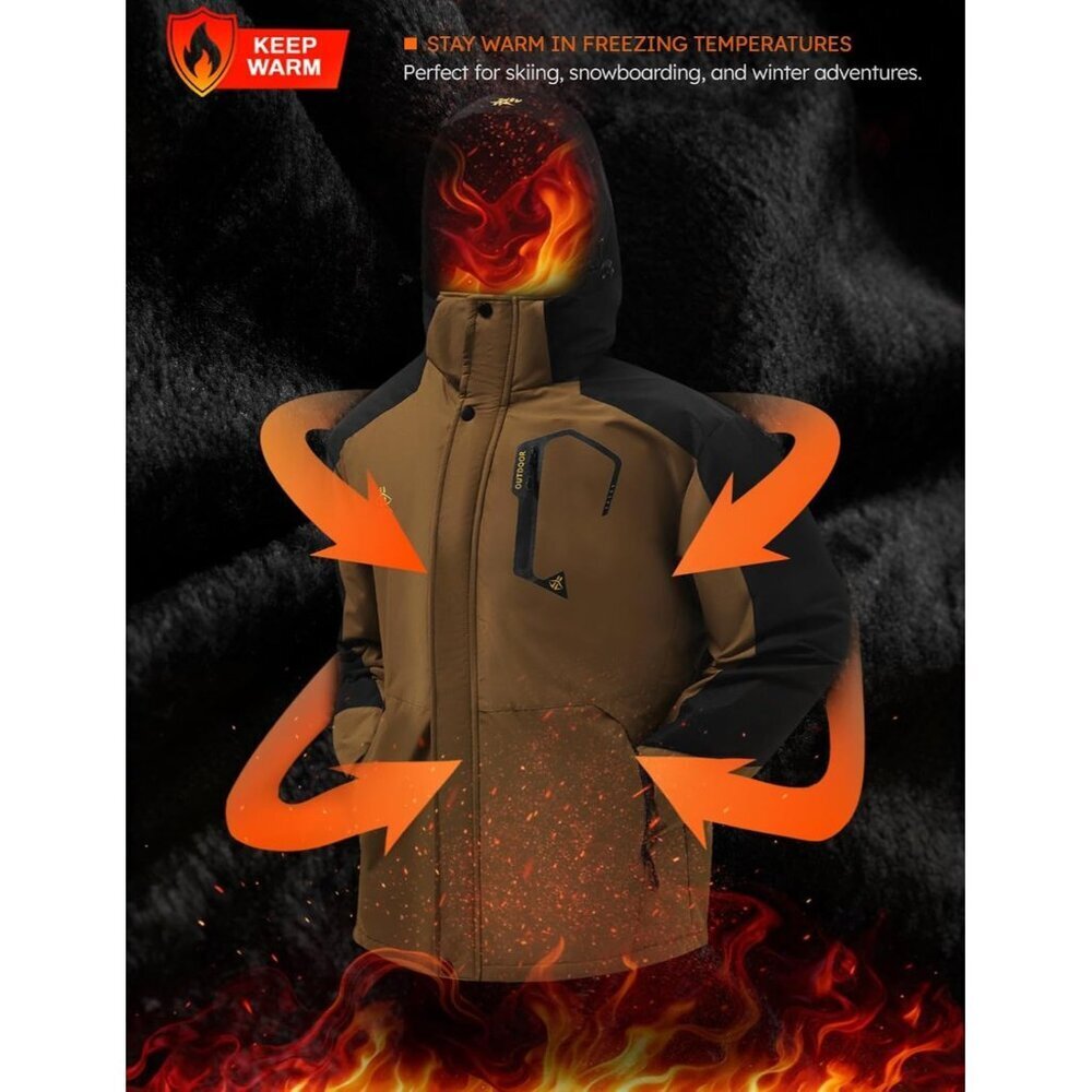 Men's Coffee 1 Waterproof Winter Warm Snow Coat Fleece Lined Hiking Ski Jacket - Picture 5 of 7